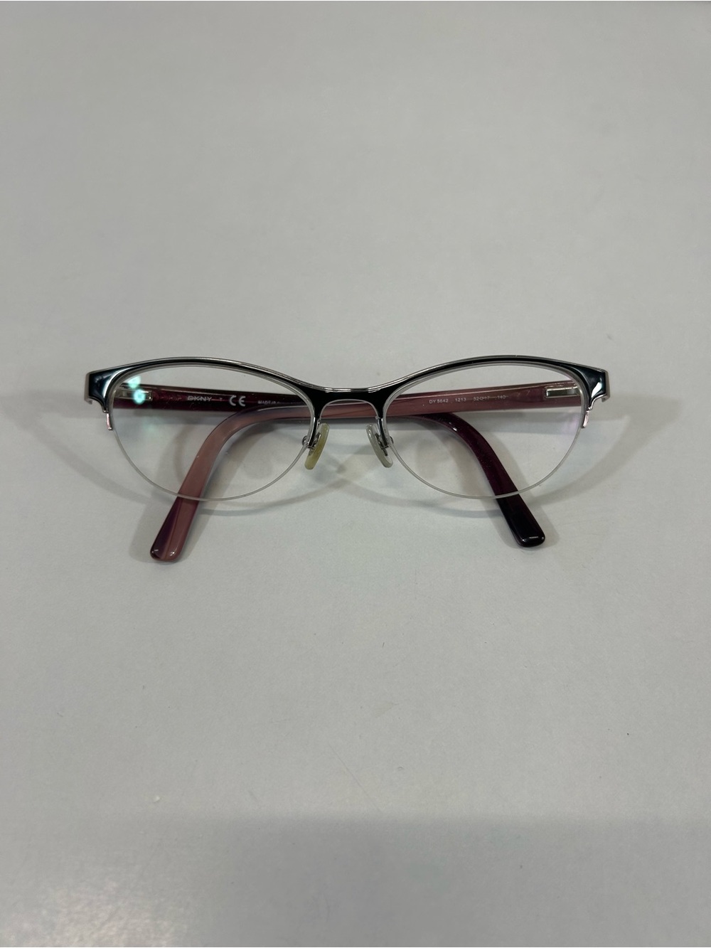 DKNY Half-Rim Cat-Eye Glasses in Burgundy and Silver 5642 Womens